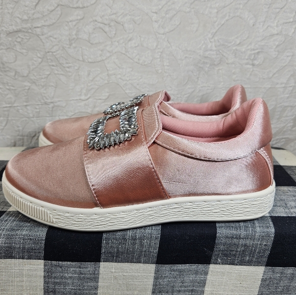 Qupid Mauve Pink Satin Walk 01A Rhinestones Shoes - Picture 3 of 8